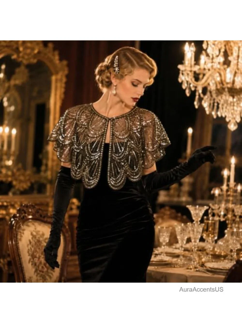 1920s Sequin Evening Cape Shawl Wraps for Women Bridal Party